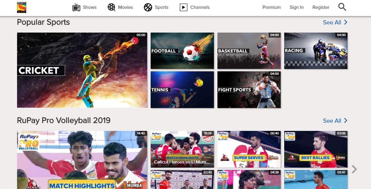 sony sports live streaming